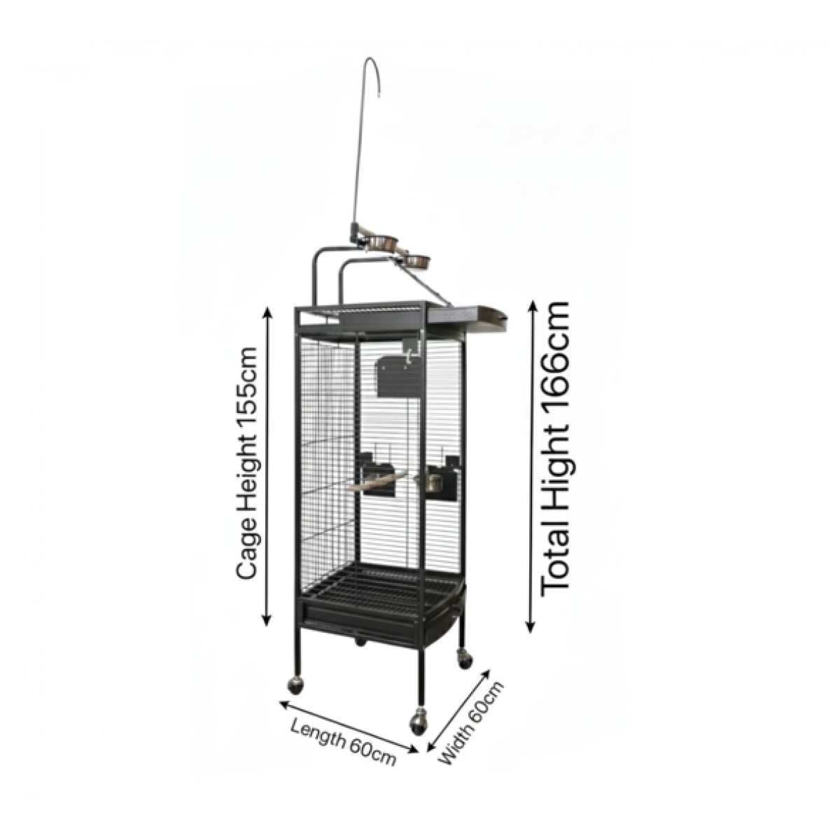 Large Black Acrylic Front Bird Cage with Play Top & Rolling Stand (60 × ...